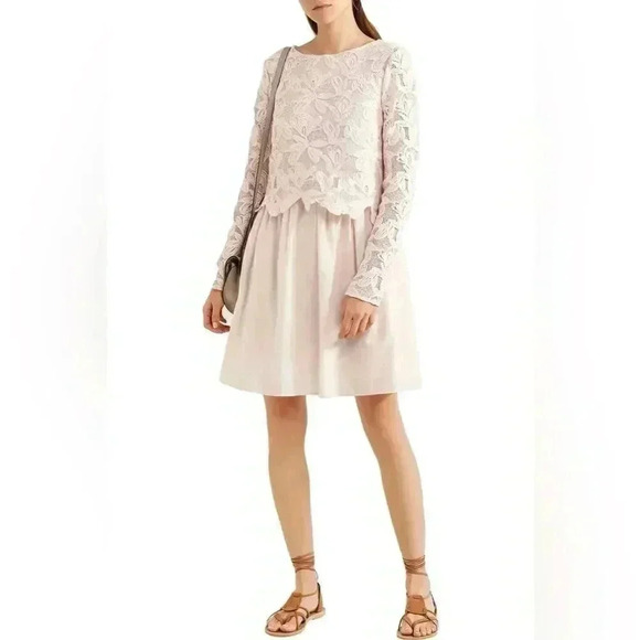 NWT See By  Chloé Layered Guipure Lace Cotton Mini Dress Pastel Blush Pink 6 - Picture 1 of 12